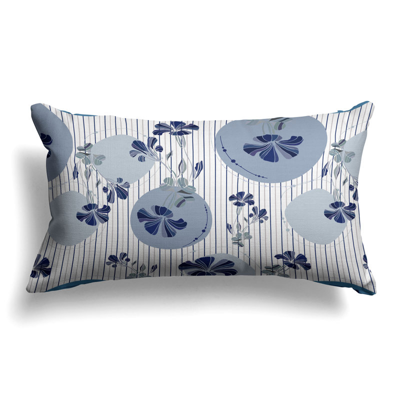 Circular Garden  Rectangular Throw Pillow, Blue/White