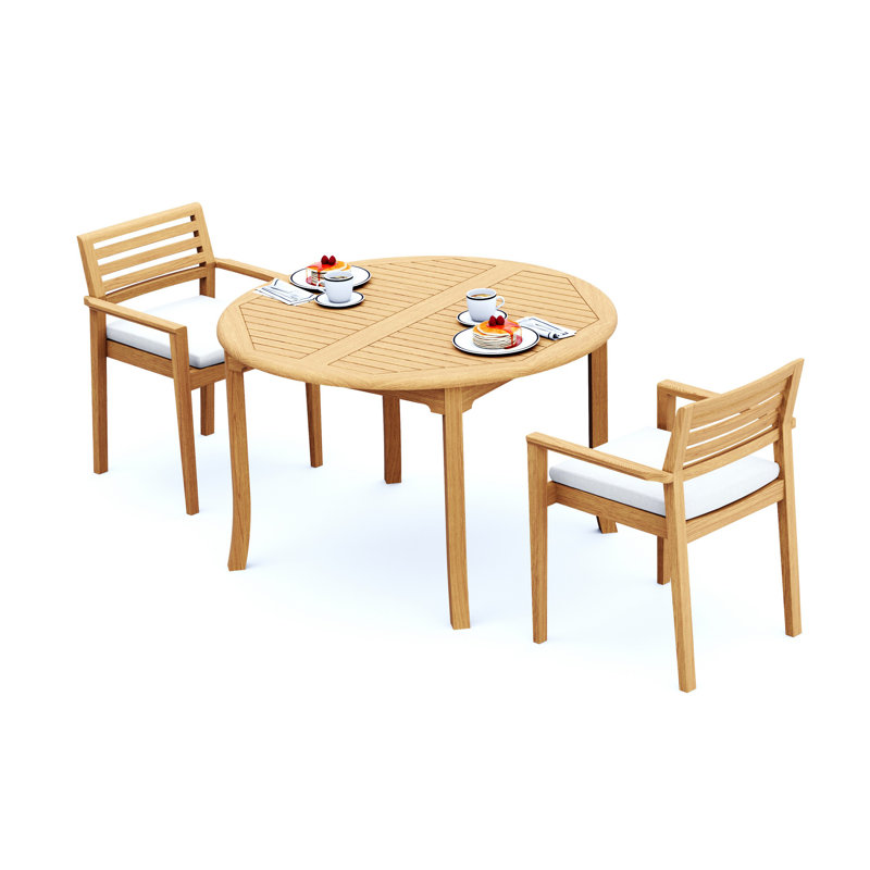 2 Seats 3 Pcs Grade-A Teak Wood Dining Set: 48" Round Table And 2 Montana Stacking Arm Chairs #11MT1002, 2