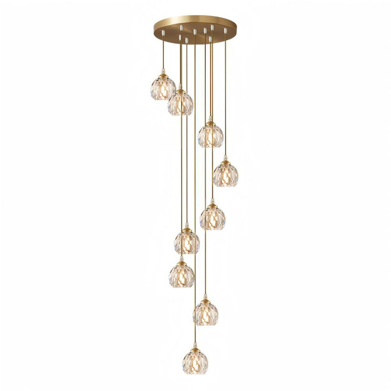 Disc Staircase Swirl Cluster Crystal Pendant Light, 150cm H x 42cm W x 42cm D