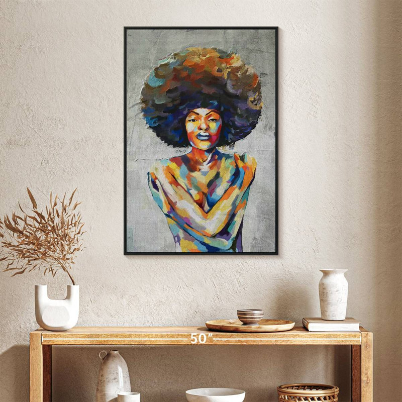 Portrait abstrait, huile, 25 po x 37 po, Cadre flottant noir