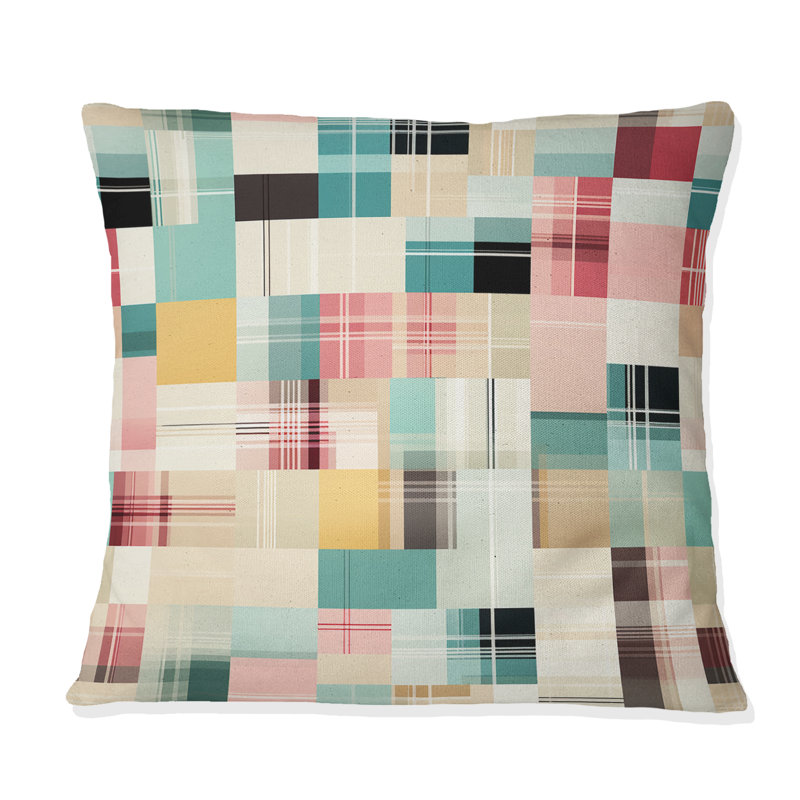 Coussin décoratif rétro à carreaux pastel, H 16 po x l 16 po