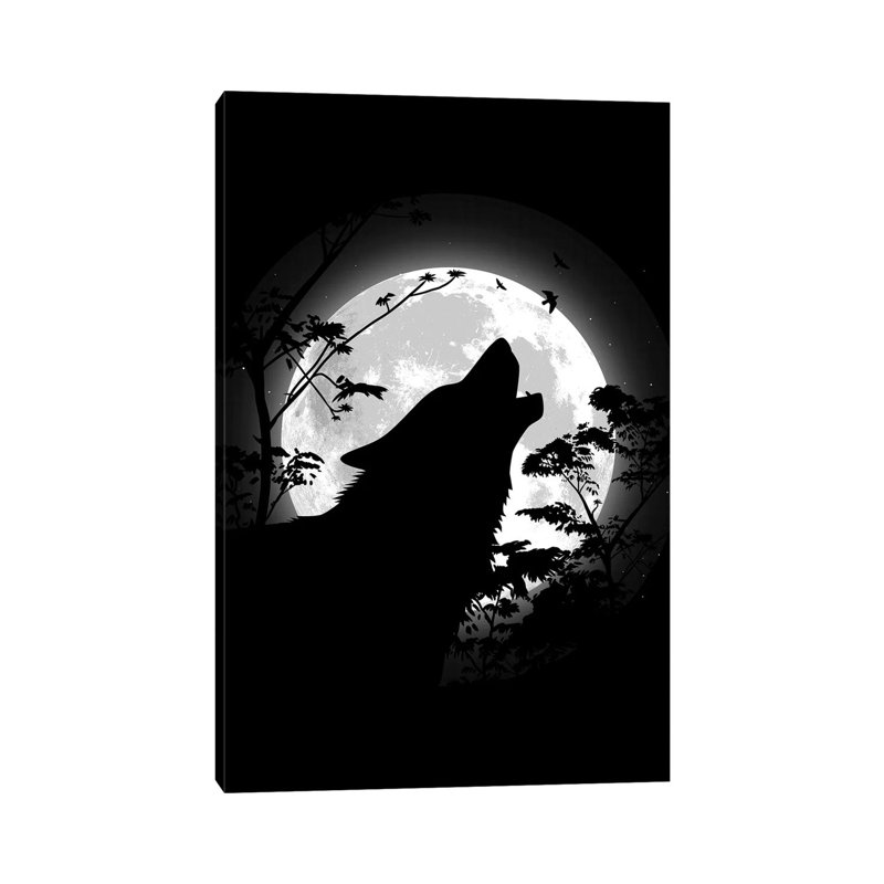 Howling Wolf Under The Moon by Alberto Perez - Wrapped Canvas Print, 66.04 cm H x 45.72 cm W