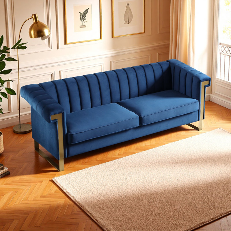 Moderne Sofafx-P81-bu2sofa, H 30,54 po x l 88,23 po x P 30,33 po, Bleu