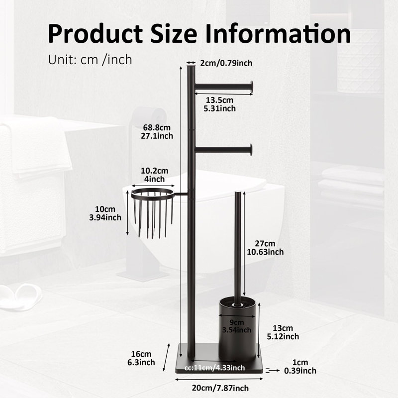 Free Standing Toilet Paper Holder, Matte Black