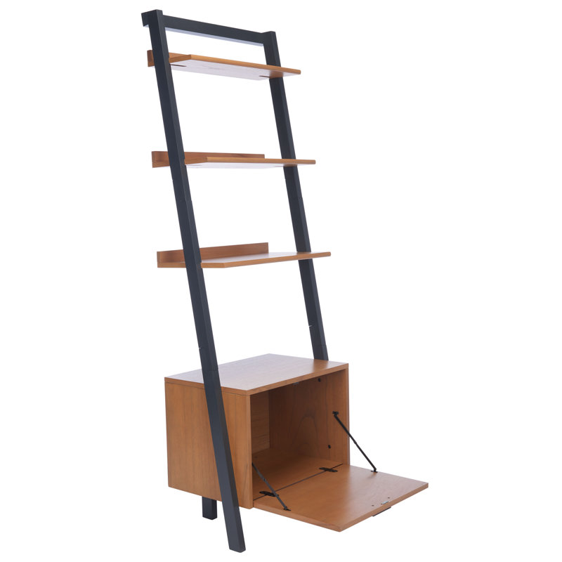 Bibliothèque échelle en bois massif Dametrice, H 72 po x l 25 po x P 15,4 po, Naturel / gris anthracite
