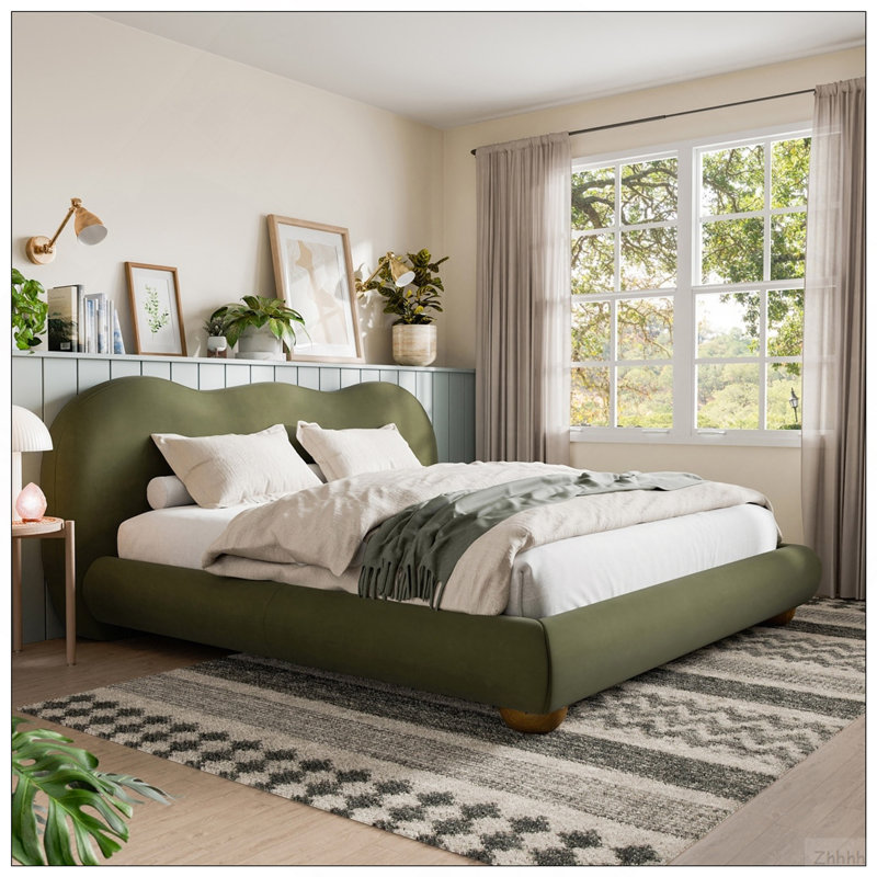 Mobilier de chambre à coucher en bois de chignon rond vert olive