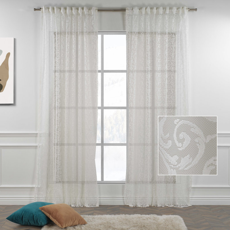 Cream Lace Classic Sheers Curtain Panels,Sheer Window Curtain,Shabby Chic, 52" W x 95" L, Cream
