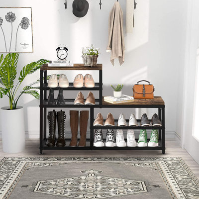27.7 in. H 15-Pair 5-Tier Brown Metal Shoe Rack