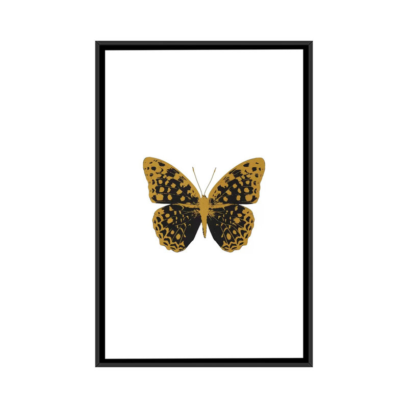 «Butterfly», impression sur toile en noir, H 26 po x l 18 po x P 1,5 po, Toile avec cadre noir, Pas de tapis