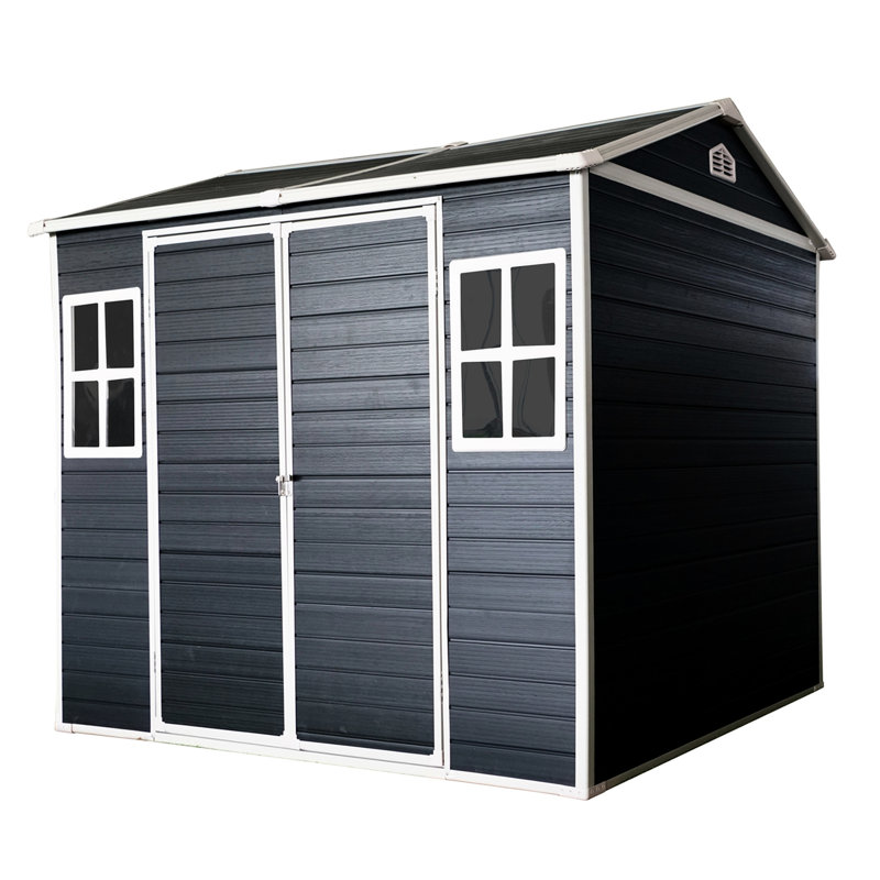Remise en résine 8 po x 6 pi pour la cour arrière - imperméable avec plancher, deux fenêtres et porte verrouillable, Noir