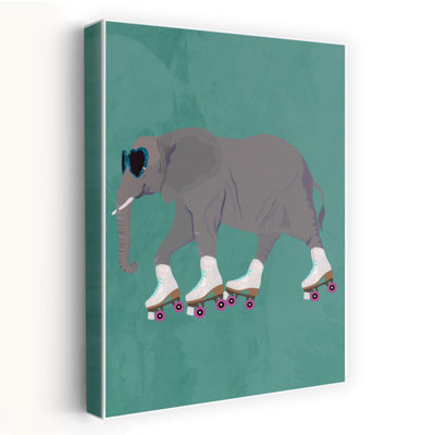 Cool Elephant Skater Modern Playful Whimsical Elephant Wall Art Print by Sarah Manovski - Wrapped Canvas Print