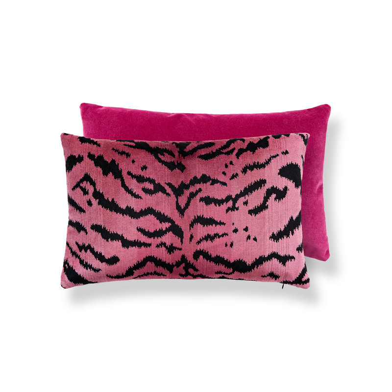 Wild Glamour Silk Pillow Cover & Insert, Red/Black/Fuchsia Animal Print, 14" H x 22" W, Rectangular