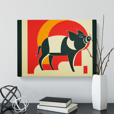 Deco Pig Abstract - Wrapped Canvas