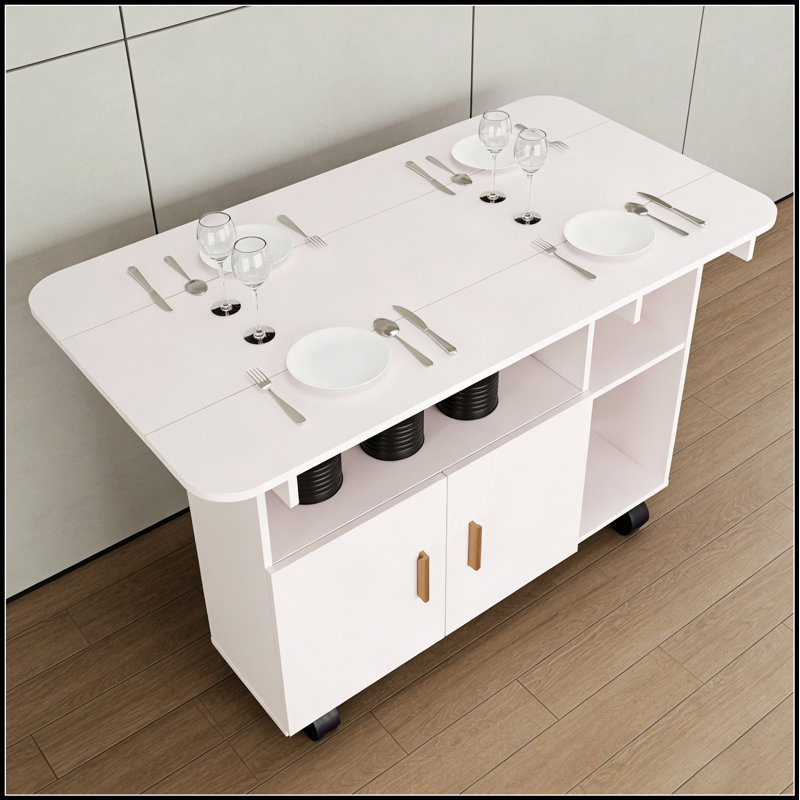Table de salle à manger pliante moderne et mobile pour petits espaces, conception rectangulaire à abattants avec roulettes et tiroir
