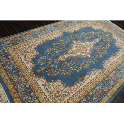 6x9'3'' Hand Knotted New Zealand Wool Blue Plush Pile Pande Cameron Rug