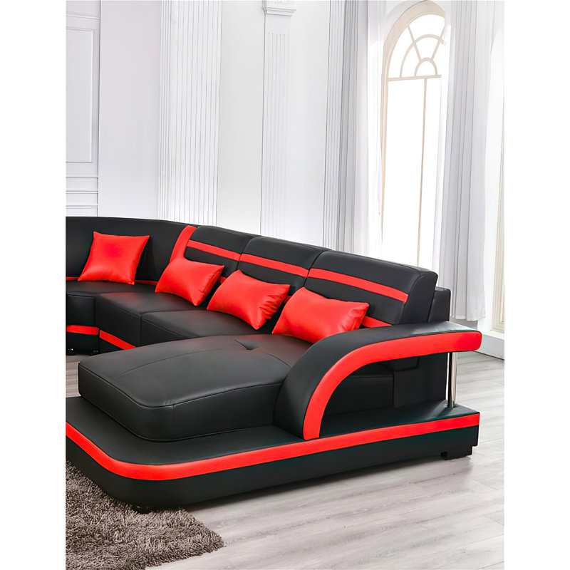 Canapé modulaire en cuir Amaiya, Similicuir assorti rouge, Orienté vers la gauche