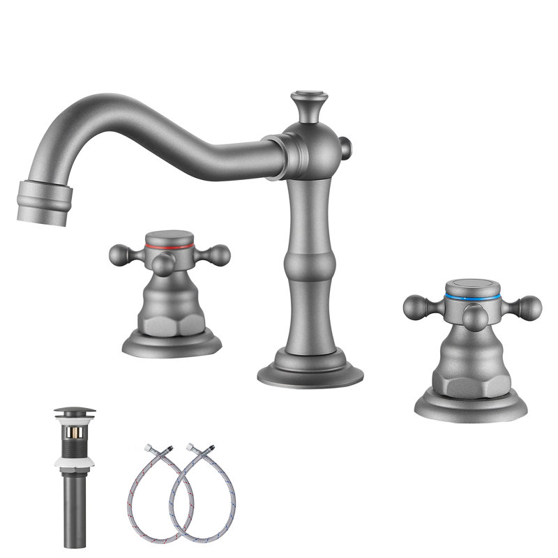 2-handle Bathroom Faucet with Drain Assembly, Gray