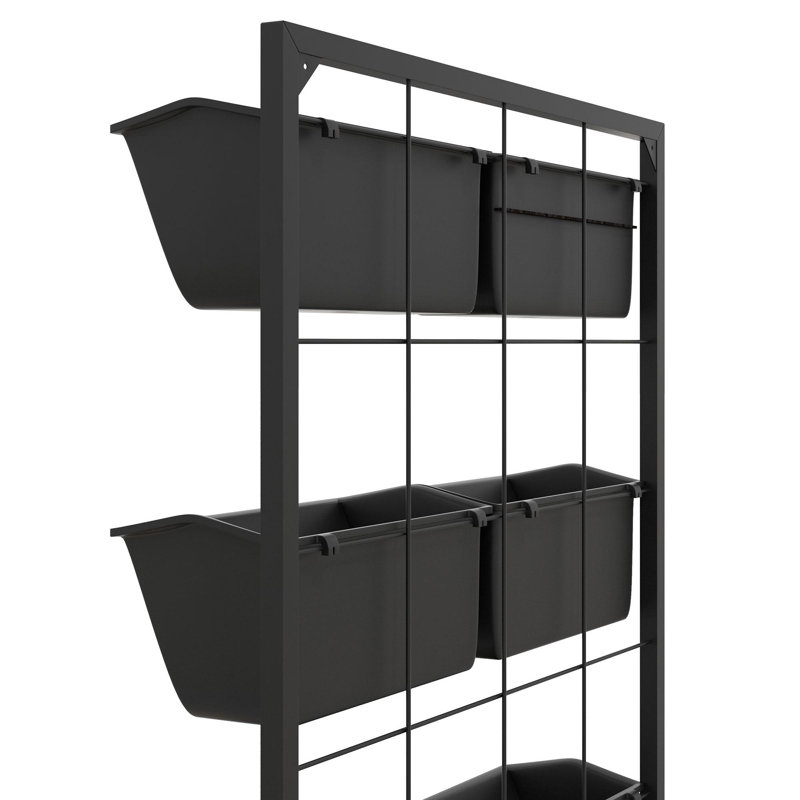 3-tier wall-mounted self-draining planter with 6 planters, Black