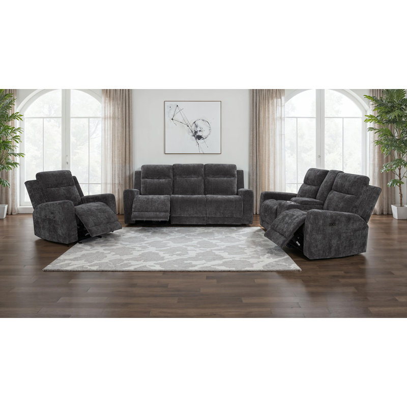 Ensemble de canapé inclinable électrique chenille 3 pièces Kennett - gris foncé, Gris foncé