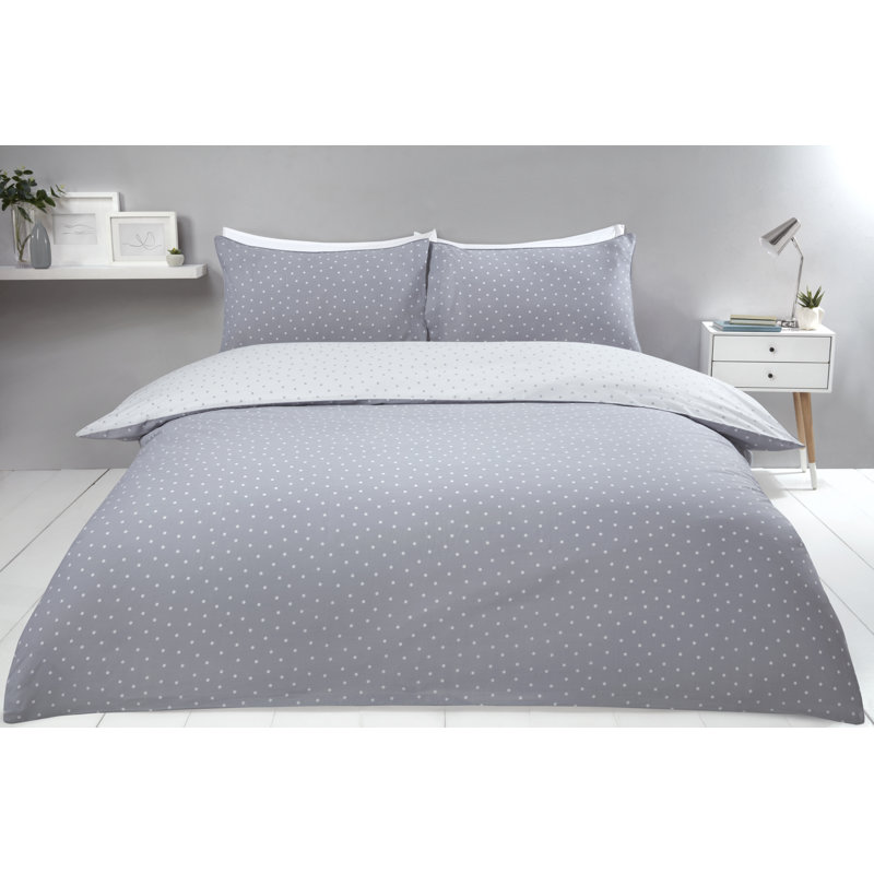 Fet Polyester Dots Duvet Cover Set with Pillowcases Included, Super King - 2 Standard Pillowcases, Grey