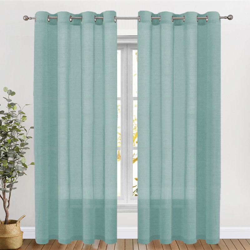 Dawan Faux Linen Semi-Sheer Grommet Curtain Panels, 52" W x 84" L, Sea Mist