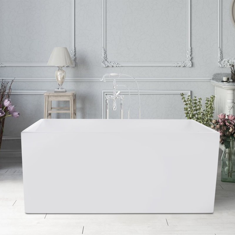 47" x 29" Freestanding Soaking Acrylic Bathtub, White/Polished Chrome