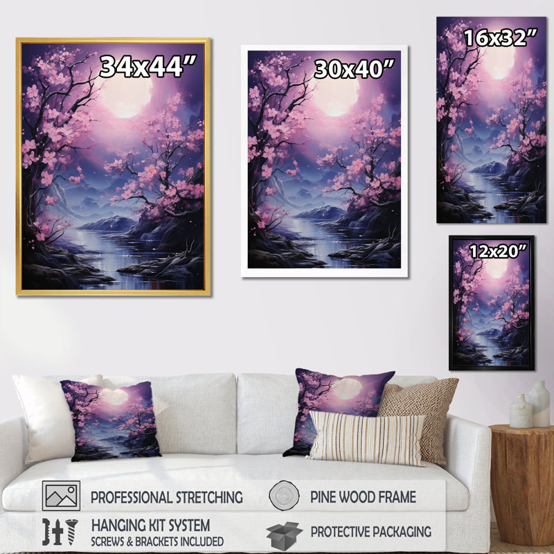 Lune fleur nocturne, Cadre flottant noir, H 32 po x l 24 po