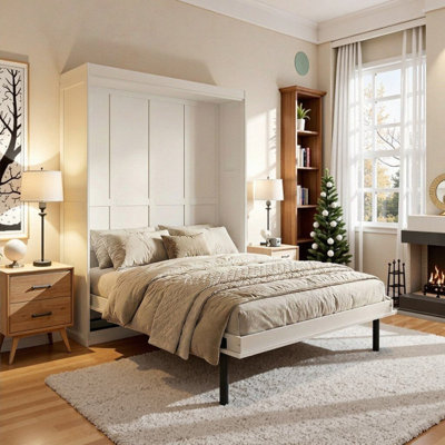 Grand lit escamotable mural rotatif avec supports de rangement cachés
