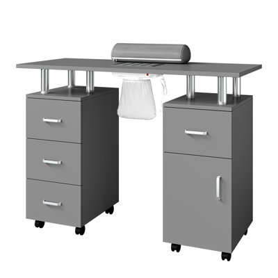 Manicure Table Nail Desk, Nail Station with Electric Dust Collector, Wrist Rest and Storage Drawers Cabinet, Beauty Salon Workstation for Nail Tech