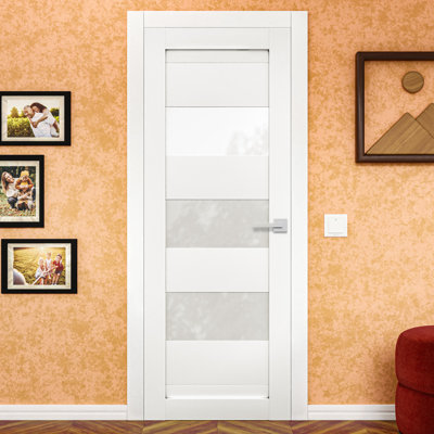 White Prefinished Solid Wood Core And Glass Door Slab 24'' X 80'' Model Alyg001 - Interior Door Slab Could Be Used As Swing Door, Barn Door, Bifold Door, Bypass Door And Pocket Door