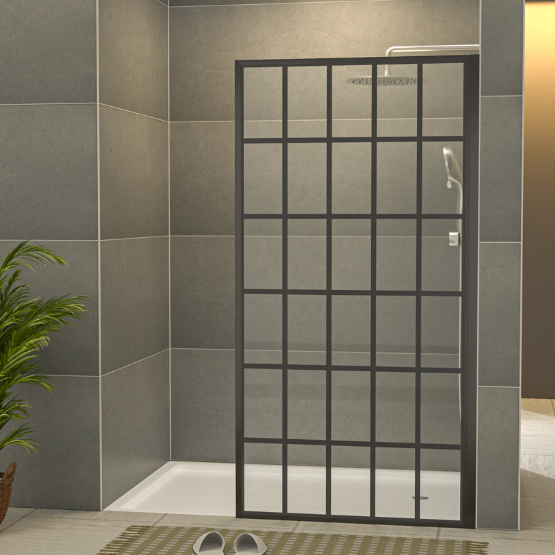 38" W x 72" H Frameless Single Fixed 5/16"(8 MM) Thick Pattern Tempered Glass Shower Door Panel, 72" H x 38" W x 0.32" D