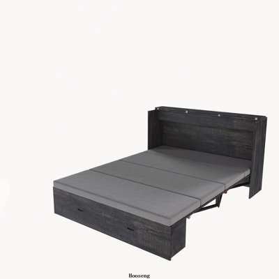 Lit escamotable de 57 pouces avec tiroirs de rangement, armoire de chargement, panneaux pliables et roulettes pivotantes, gris