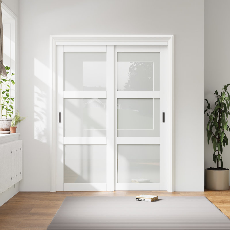 Portes coulissantes pour garde-manger et garde-robe de 80 po à 3 verres Lite avec ensemble de quincaillerie (aucun assemblage requis)