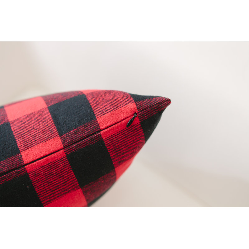 Buffalo Check Cotton Reversible Pillow Cover, Black/Red, 18" H x 18" W, No Fill