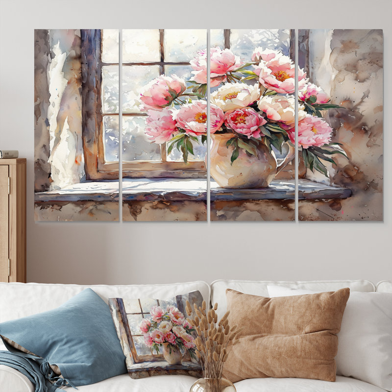 Kenya - pivoines - art mural traditionnel, 4, H 28 po x l 48 po
