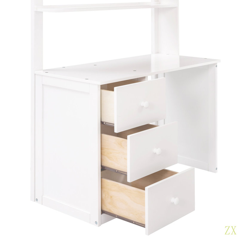 Lit mezzanine simple avec tiroirs, bureau et garde-robe