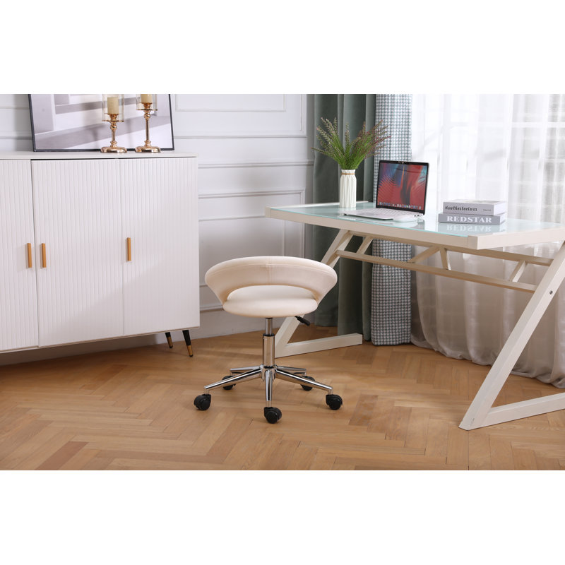Everly Quinn Velvet Task Chair, Cream