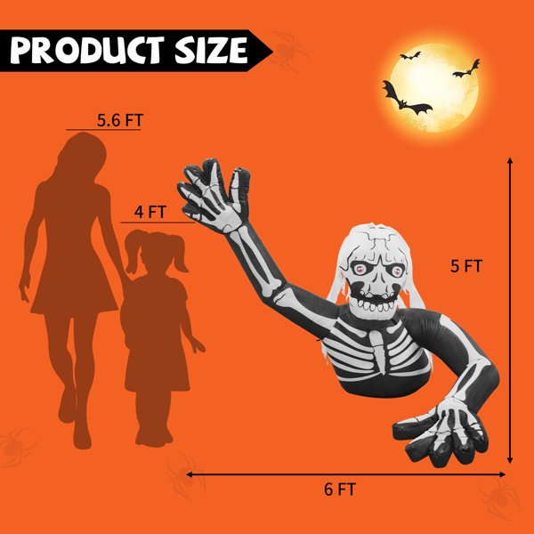 The Holiday Aisle® Ellender Halloween Inflatable 6FT Inflatable Skeleton  Zombie Scary Zombie Halloween Decorations