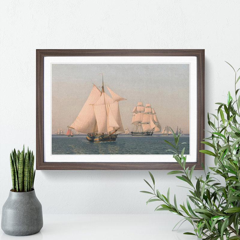 Ships Under Sail by Christoffer Wilhelm Eckersberg - Picture Frame Painting, 36cm H x 48cm W x 2cm D, Walnut Framed