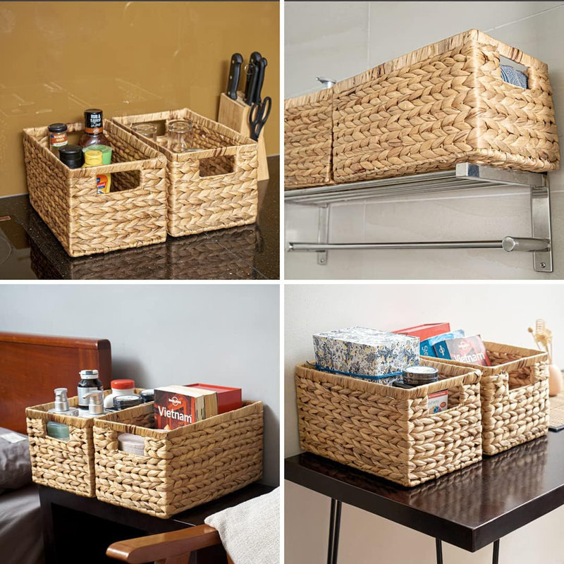 Set of 6 Natural Water Hyacinth Woven Storage Baskets 12.6” x 8” x 7”(Natural - Set of 6)