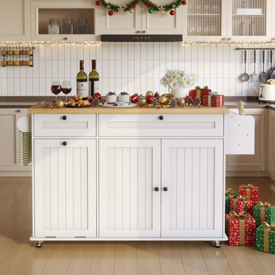 Îlot de cuisine l 60,2 po Jamera avec deux grands armoires de rangement et tiroirs, roues verrouillables