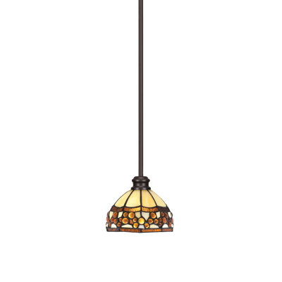 Edge Stem Hung Mini Pendant Shown In Espresso Finish With 7" Roman Jewel Art Glass