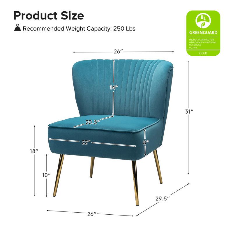 Euclid Velvet Accent Chair with Metal Legs, Blue Velvet