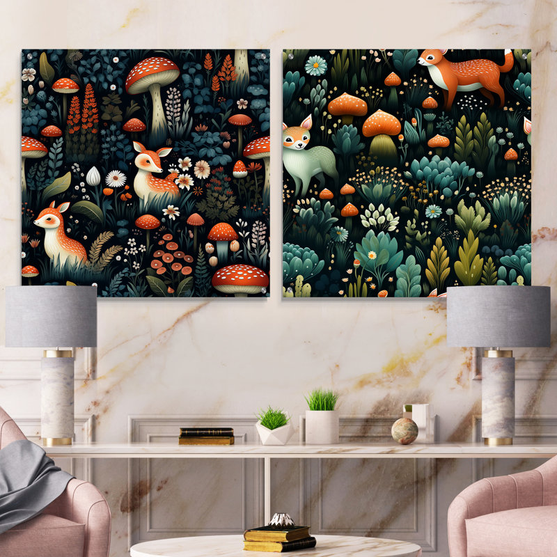 Motif de créatures de la forêt de cerfs enchantés pour enfants - animaux, ensemble d'acrylique sur verre, ensemble de 2