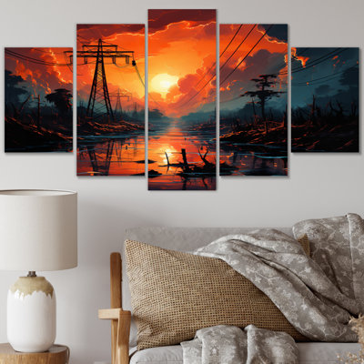 Power Lines Ethereal Connections II - Power Lines Wall Art Print - 5 Panels