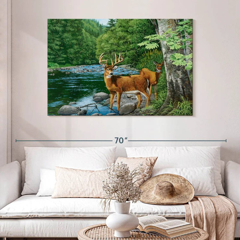 Streamside White Tail Deer, 32" H x 48" W