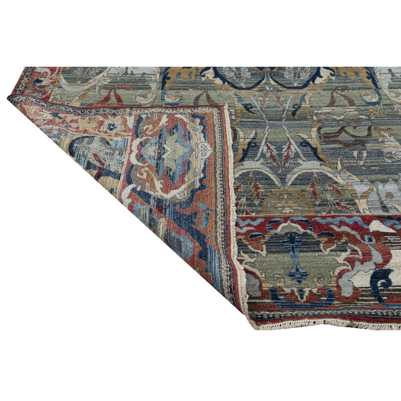 High-Quality Hand-Knotted Charcoal And Red Area Rug, Rectangle 6' x 9'