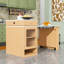 Îlot de cuisine avec table de salle à manger extensible, 2 tiroirs, prise de courant et tablettes latérales ouvertes-806042807