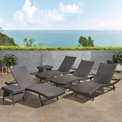 Aldiana Outdoor Wicker Chaise Lounge Set with Table