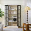Cabinets, vitrine de ferme 71,2 po avec portes en verre, blanc et amp; Noir | Panneau de fibres à densité moyenne et amp; Bambou-520517317